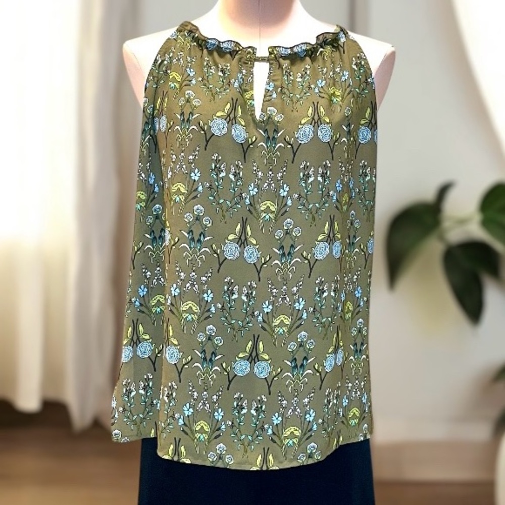 Vintage New York & Company SOHO Green Blue Floral Halter Tank Small